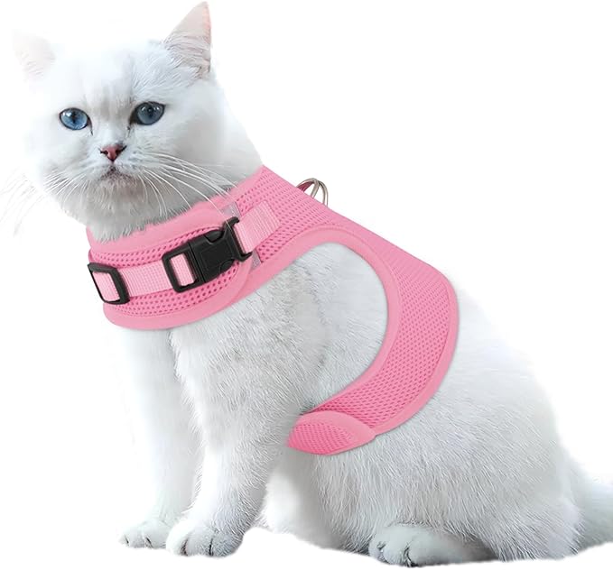 MoNiBloom Soft Cat Harness for Walking Escape Proof and Travel, Kitten Adjustable Breathable Vest Harness - Pink, M