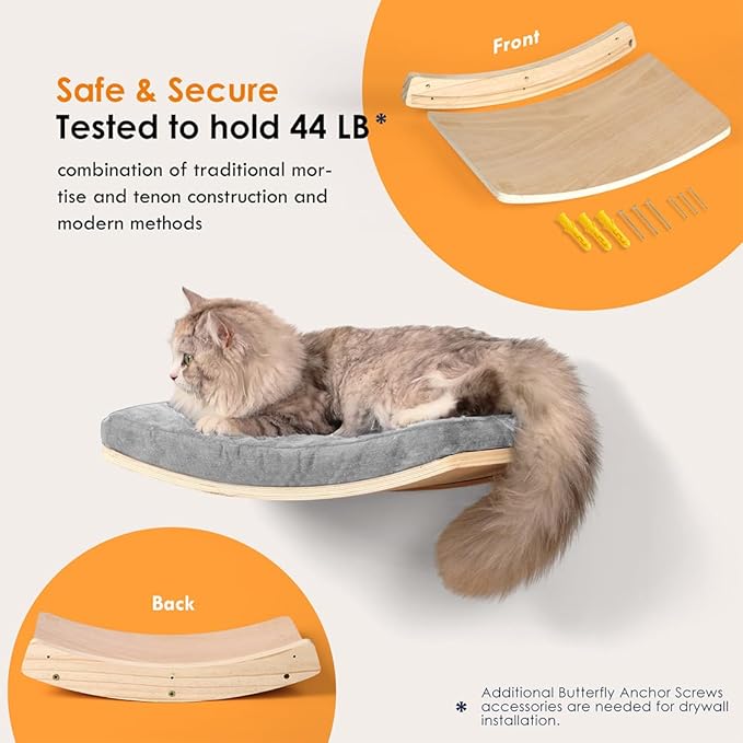 Cat Wall Shelves,Wall Mounted Cat Wall Furniture,Curved Cat Shelves and Perches for Wall,Floating Cat Wall Bed Cat Shelf with Comfortable Cat Cushion