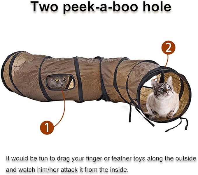Andiker Cat Tunnel, S-Shape Cat Tunnel Pet Tube Collapsible Play Toy Indoor Outdoor Toys for Exercising Hiding Training and Running Cat Puzzle Toy with 2 Side Holes (Brown)