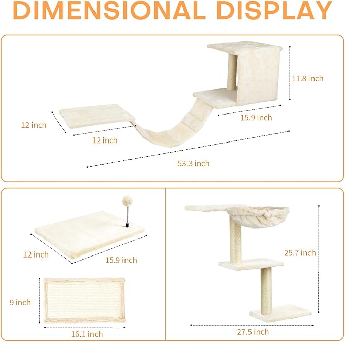 Cat Wall Furniture,Wall-Mounted Cat Climber Set with Cat Wall Shelves, Perches, Condo House, Ladder, Scratching Board & Tree - 5 Pcs Wood Indoor Cat Furniture for Play (Light Grey)