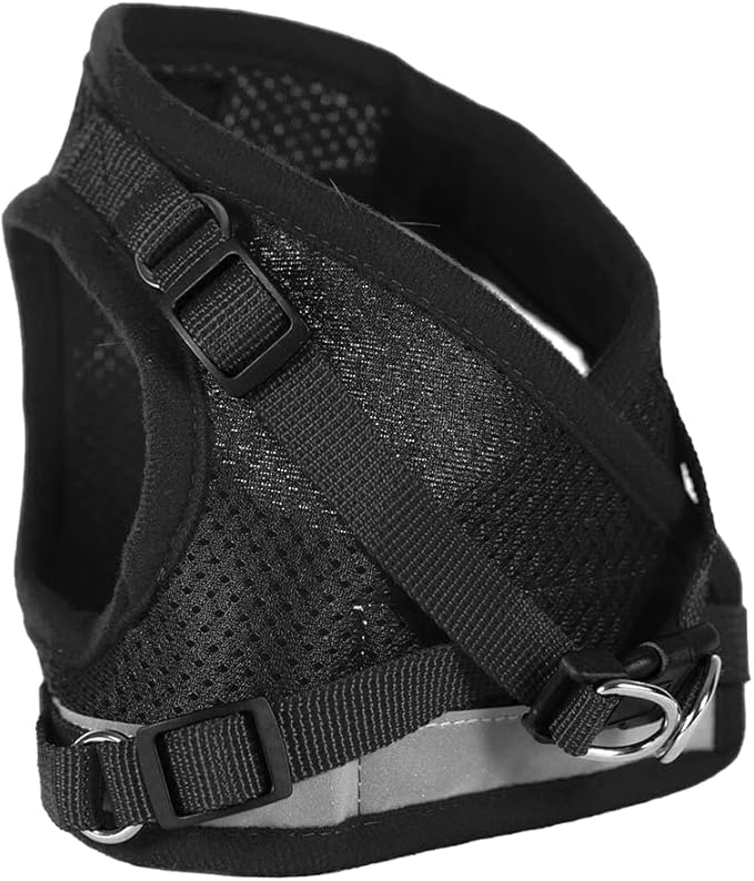 Travel Cat Harness and Leash Set - Adjustable Fit Mesh Cat Harness and Reflective Strap - Comfort Escape Proof Harness for Cats, Kitten for Outdoor Walking, Hiking (Small, Black)