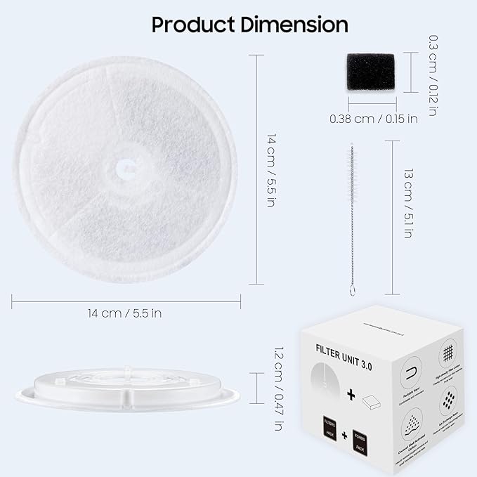 12 PCS Upgraded Filter Unit 3.0 Pet Cat Water Fountain Filters Fit For E versweet Solo 2/Solo SE, E versweet 3 Pro/2S/3, Including Replacement Filters and Replaced Foam Pump Filter (12 pcs)