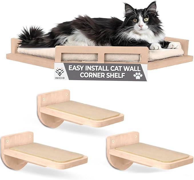 Cat Wall Shelves - Cat Shelves for Wall, Cat Shelf w/Cat Wall Steps, Cat Shelf for Wall - Corner Cat Shelf, Cat Shelves with Cat Wall Bed