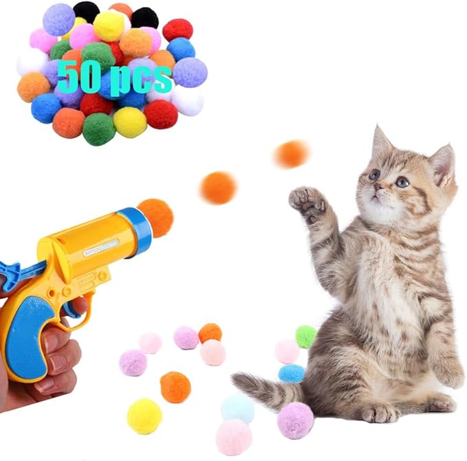 50Pcs Cat Ball Toy Launcher Gun Cat Toys Balls Best Cat Toys for Bored Cats Cat Toys Ball Launcher Cat Toys for Indoor Cats (yellow)