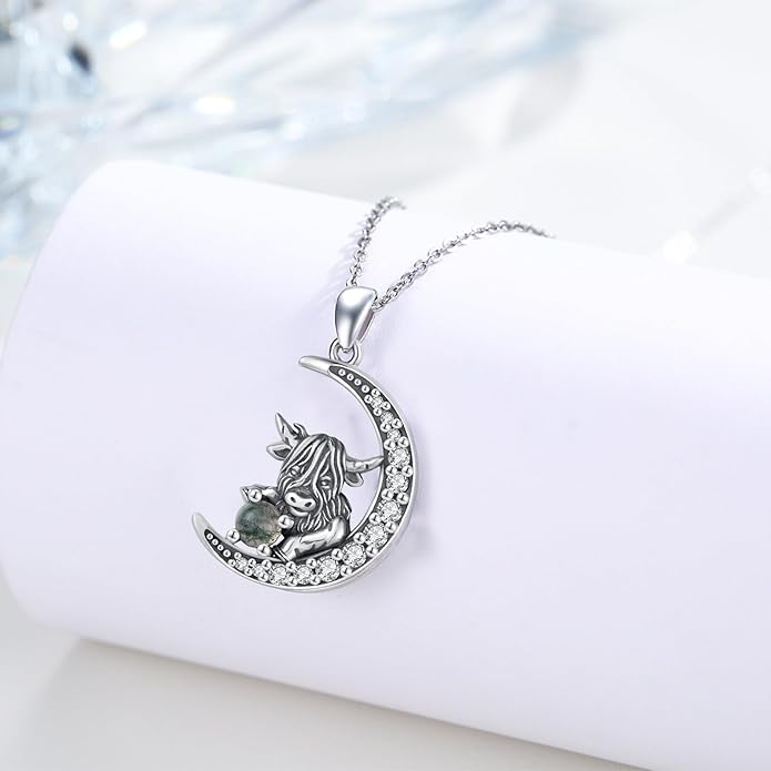 Animal Necklace 925 Sterling Silver Cat/Dog/Fox/Axolotl/Highland Cow Pendant Necklace Cute Animal Jewelry Graduation Gifts for Women