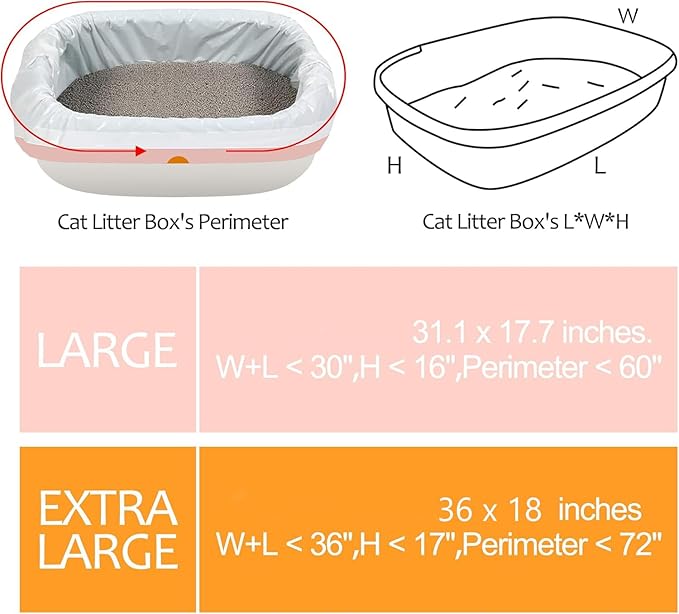 30 Count Litter Box Liners Jumbo 36" x 18", Durable Thicken Drawstring Cat Litter Bags, Extra Large Disposable Kitty Litter Box Bag, Pet Waste Litter Box Tidy
