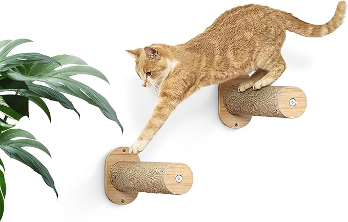 Cat Hammock Wall Mounted Steps for Climbing,Two Steps Wood Stick Wallmounted Climber Stair, 1 Pair of Packing