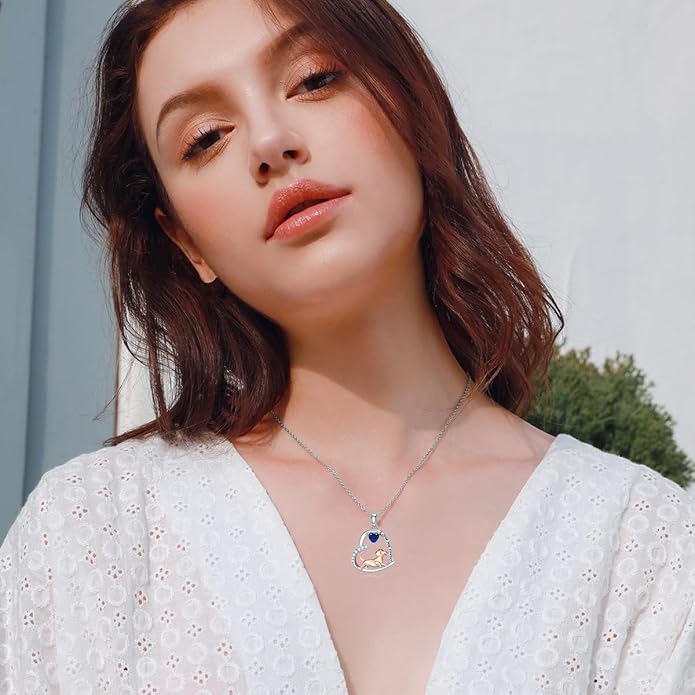 Dachshund Necklace 925 Sterling Silver Dachshund Birthstone Pendant Cute Animal Puppy Dog Dachshund Jewelry Gifts for Women Dachshund Lover