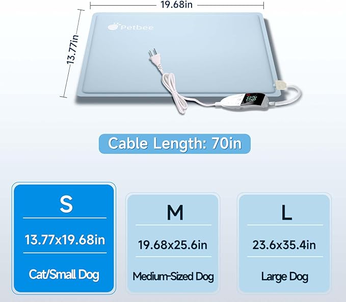 Pet Heating Pad, Dog Heating Pad, Waterproof Adjustable Temperature Indoor Cat Heating Pad with Timer, 86℉-140℉ Easy to Clean Heating Pad, Cloth Cover Included - 13.77" x 19.68" Small