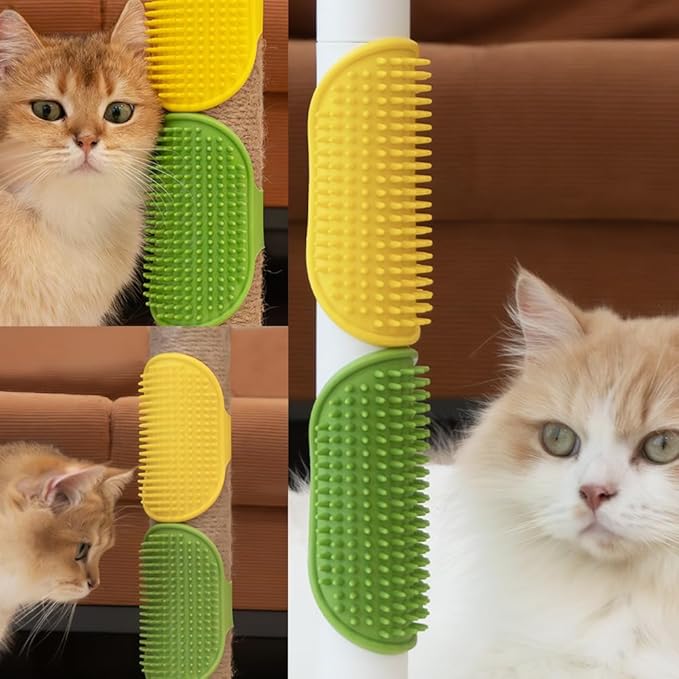 3 Pack Cat Self Groomer Scratcher Rubber Wrap Pad Grooming Brush Massage Comb with Adjustable Strap Scratching Post Cover Protector for Cats Tree Furniture Sofa Chair Legs