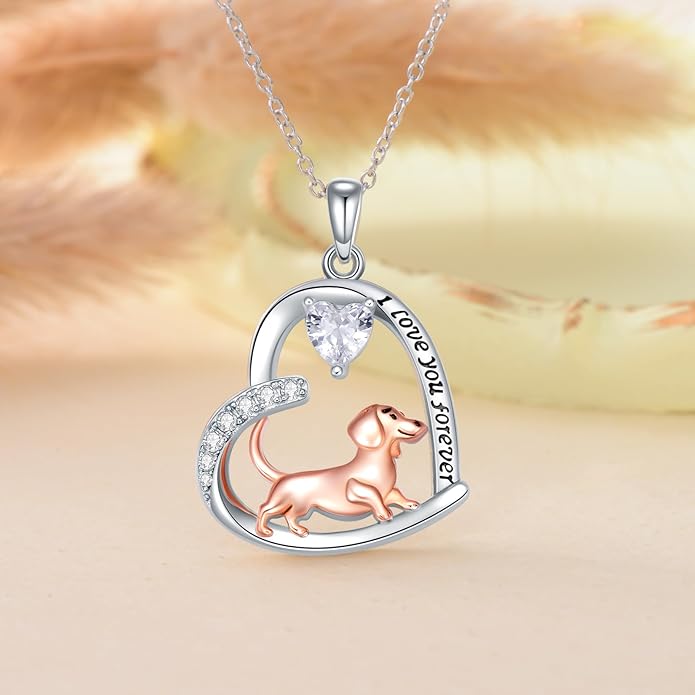 Dachshund Necklace 925 Sterling Silver Dachshund Birthstone Pendant Cute Animal Puppy Dog Dachshund Jewelry Gifts for Women Dachshund Lover