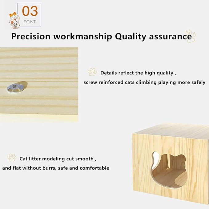 Cat Wall Shelves, Cat Wall Furniture, Cat Shelves and Perches for Wall, Cat Wall Steps Set with 1 Cat Condos House, 3 Cat perches, 1 Sisal Cat Scratching Post (C)