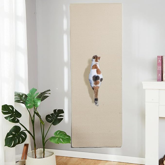 SHENGOCASE 67"x 23.6" Thickened Cat Wall Climbing Carpet, Cat Wall Furniture, Wall Scratcher, Scratching Post, Couch Sofa Protector (Creamy-White)