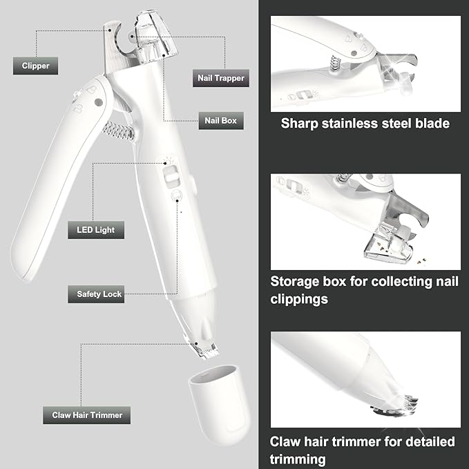 2 in 1 Dog Nail Clippers & Dog Paw Trimmer for Large Medium Small Dogs, USB Rechargeable Dog Nail Trimmers with 2 LED Light and Safe Lock Design for Dogs and Cats
