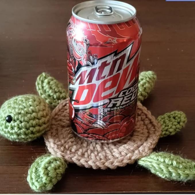 4 Pcs Crochet Tortoise Coasters for Drinks, Funny Handmade Woven Coaster Set, Cute Turtle Shaped Mug Cup Mat Table Desk Decoration