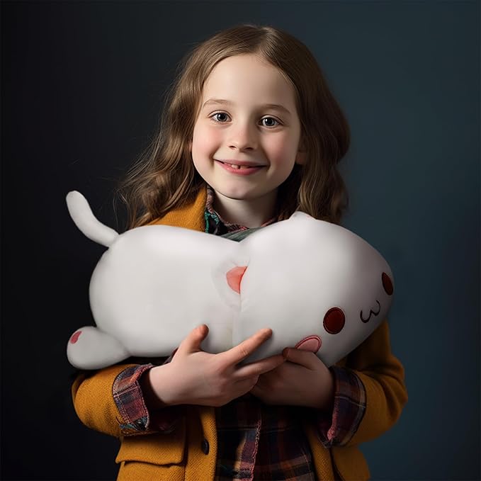 AFAN Cat Stuffed Animals Plush Cute Soft Cat Plush Pillow Toys Kawaii Plushies Room Decor Gifts for Kids Girls Boys (Squinted Eyes, White, 13.7 Inch)