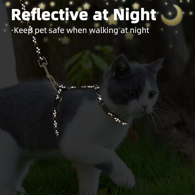 PUPTECK Adjustable Cat Harness and Leash Set Escape Proof Kitten Strap Collar for Walking Travel, Moon&Star
