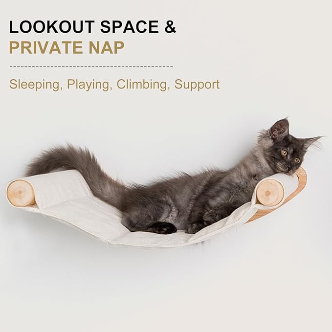 Cat Hammock Wall Mounted, Cat Wall Shelves, Wooden Cat Wall Furniture, Cat Wall Bed, Cat Wall Perches for Large Cats or Kitty Sleeping, Playing, Climbing, and Lounging