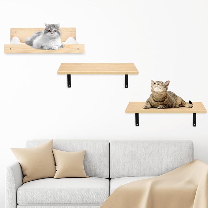 16" x 8" 2 Pcs Large Cat Wall Shelves with 16" x 14" Cat Hammock and Cat Scratching Mat Cat Wall Furniture Set Cat Climbing Shelf for 16 Inch Drywall, Suitable for Sleep, Climb, Play, Nap