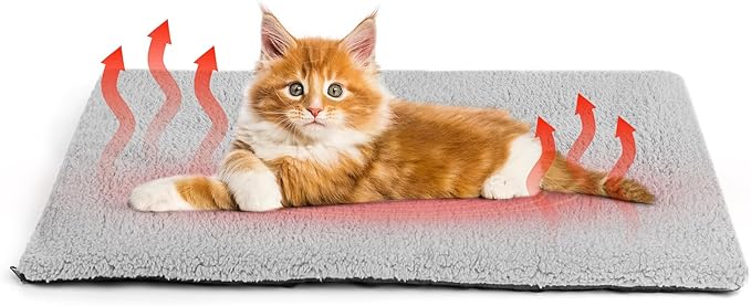 Self Warming Cat Bed, Heated Cat Bed, Noiseless Cat Heating Bed Pad, Self Heating Cat Dog Mat, Extra Warm Thermal Pet Pad for Indoor Outdoor Pets with Removable Cover Non-Slip Bottom Washable (Small)