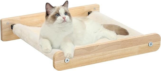 HOOBRO Cat Hammock, Cat Wall Bed with Soft Fabric, 15" L x 12.6" W, Wood Cat Wall Shelves, Easy to Install, Holds up to 40 lb, for Kitten, Medium and Large Cats, Natural NL01CS03
