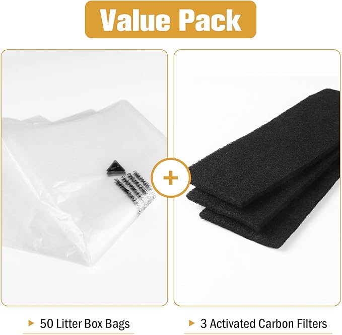 50 Pack Cat R-obot Litter bags for Litter Box Robot 4&3 Waste Bags with 3 Pack Filters, Durable Cat Litter Box Robot Bags Liners Replacement Cat Pan Waste Bin, 9-11 Gallons