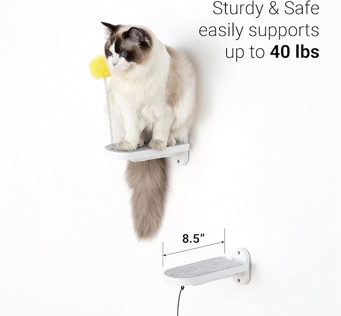 SVD.PET (3-PACK Cat Wall Steps, Cat Climbing Stairs with Replaceable Felt Pad, Cat Climbing Shelves for Wall Mounted with Cat Toy, Cat wall furniture for Kitten, Medium and Large Cats (White)