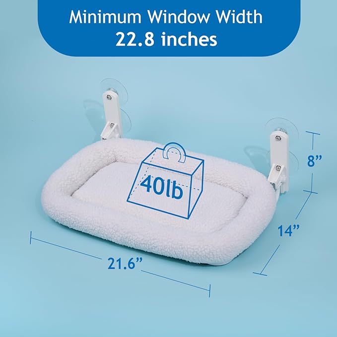 Foldable Cat Hammock for Window - Cordless, Embeded Machine Washable Bed, Robust Metal Frame - Cat Window Perch for Large Cats and Kittens (White Bolster Bed, Medium)