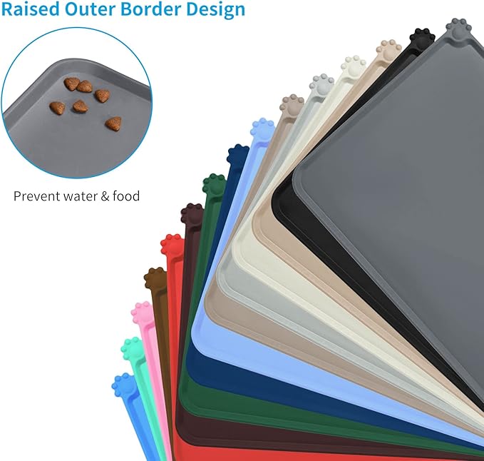 AUDWUD Silicone Waterproof Pet Feeding Mats,Anti Slip Bowl Pad,Dog Mat for Food and Water