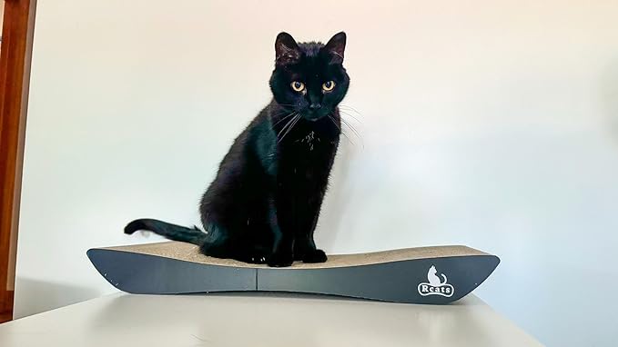 Cardboard Cat Scratching Board, Wavy Ramona Scratcher for Cats, medium, White/black