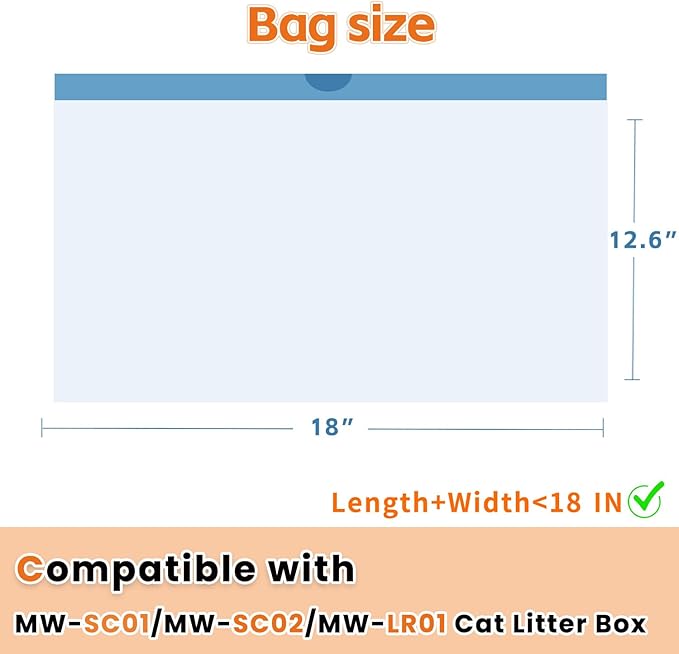 120 Count Litter Bags Compatible with MW-SC01/MW-SC02/MW-LR01 Cat Litter Box, Cat Litter Waste Receptacles Bags (18'' x 12.6'', 120 Count)