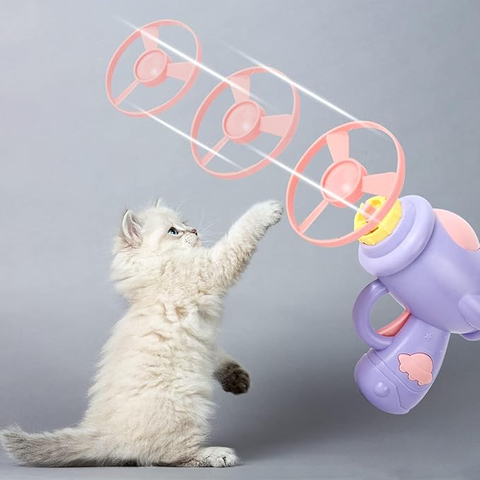 10 Pieces Cat Fetch Toy, Flying Cat Toy with Colorful Flying Propellers Set, Cat Puzzle Toy for Indoor Cat Playing Tracking Interactive Toys for Kitten Chasing Training Hunting (Pink and Purple)