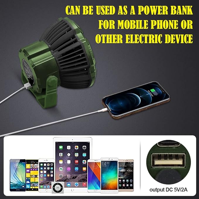 ayamaya Rechargeable Camping Tent Fan with LED Light, Remote Control, 7800mAh Portable Camping Lantern Fan USB Desk Ceilling Fan for Car, Office, Hurricane Emergency Survival