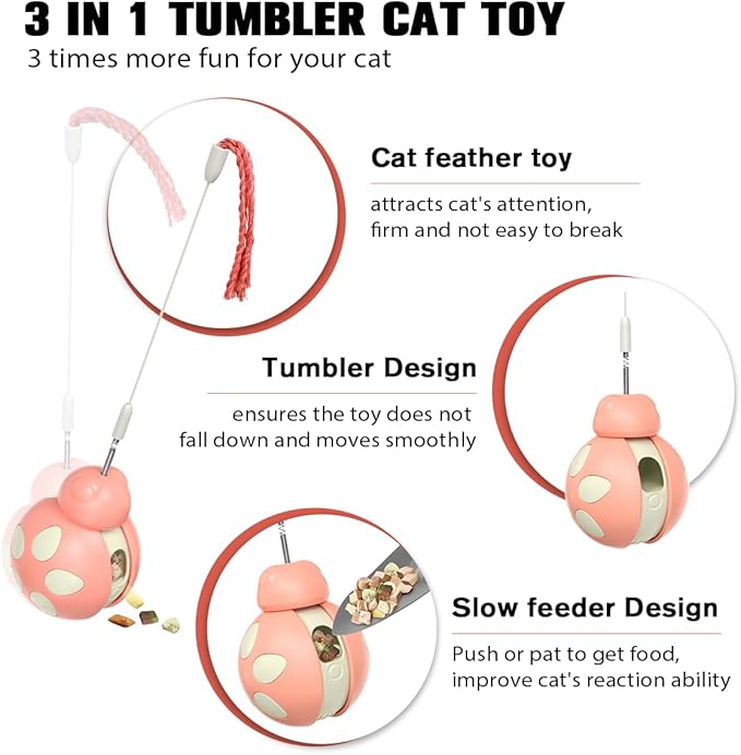 3 in 1 Interactive Cat Toy with Tumbler Cat Toy, Cat Feather Toy, and Cat Food Toy for Indoor Cats - Best Cat Dancer Wire Toy for Training and Iq Increase and Reliving Anxiety