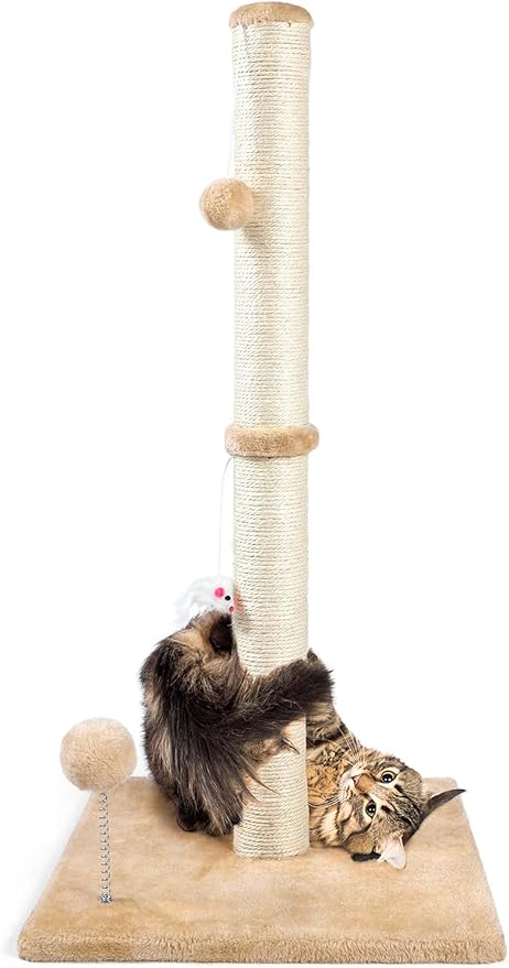 ANWA 32" Tall Cat Scratching Posts for Indoor Cats, 3-in-1 Cat Scratching Post with Plush Toys, Premium Sisal Post for Cats at All Ages with Reinforced Stable Base