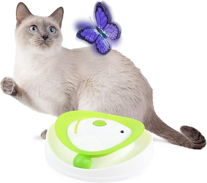 ALL FOR PAWS 2 in 1 Interactive Cat Butterfly Flutter Toy with Rolling Balls Automatic Kitten Spinner Toys for Indoor Cats