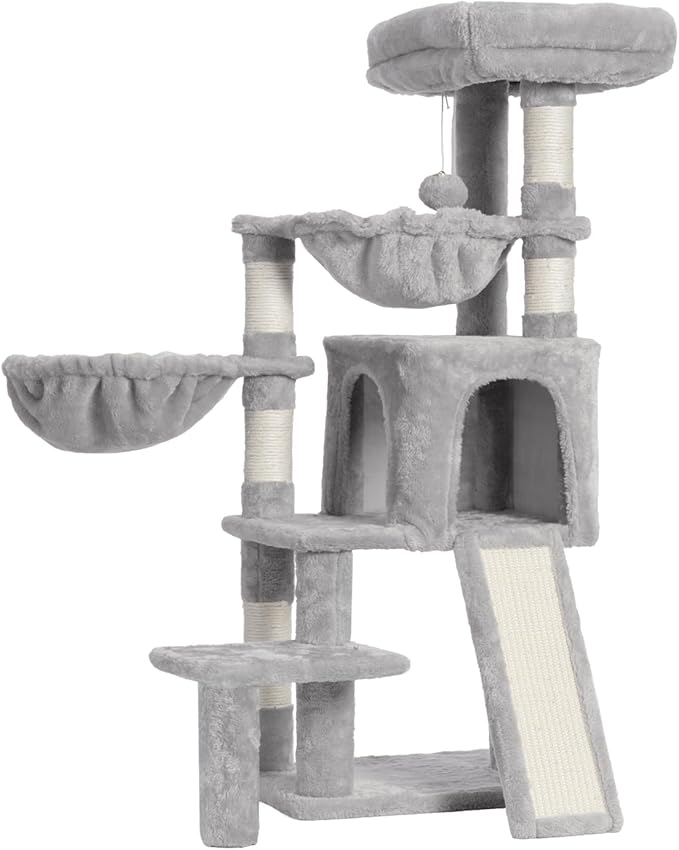 Cat Tree, Cat Tower with condo, 2 Baskets, Large Platform, Scratch Board, Cat Scratching Posts for Indoor Cats, Light Gray GCT003SW