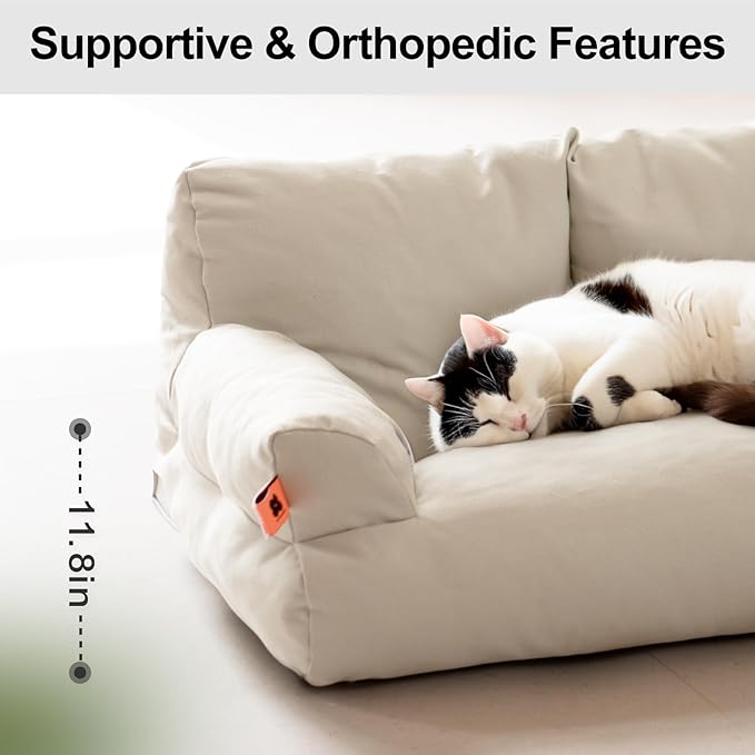 MEWOOFUN Pet Sofa Bed for Medium Pets Cat Couch Cat Bed with 26×19×13 Inch Removable Washable Cover Nonskid Bottom Puppy Couch Pet Bed up to 25 lbs (Grey)