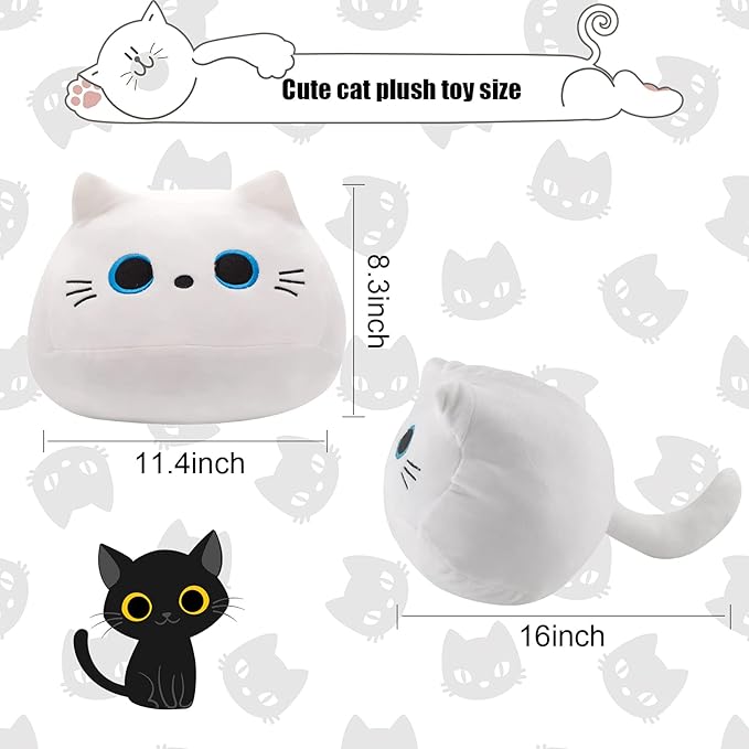 16” White Cat Plush Toys, Cute Cat Pillow Soft Baby Plushies for Kids, Cat Stuffed Animals Kawaii Plush Toys Gift for Boys Girls (White, 16 Inch)