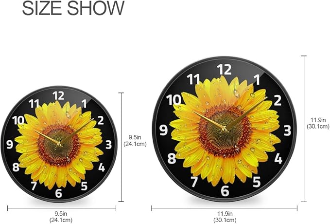 ALAZA Sunflower Close Up Floral Wall Clock Battery Operated Silent Non Ticking Clocks for Living Room Decor 12 Inch / 9.5 Inch