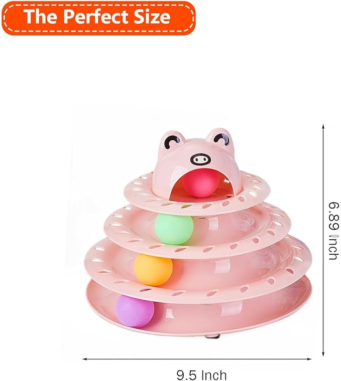 17 Pack Cat Toys, 4-Level Turntable Ball Track Interactive Cat Toy for Indoor Cats, Self Play Fun Roller with Colorful Rotating Ball Puzzle Exercise Kitten Toys Set