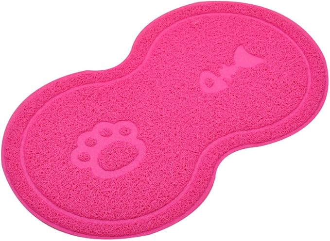 8-Shaped Small Cat Litter Box Debris Catcher Mat,18x10 Inches (Rose Red)