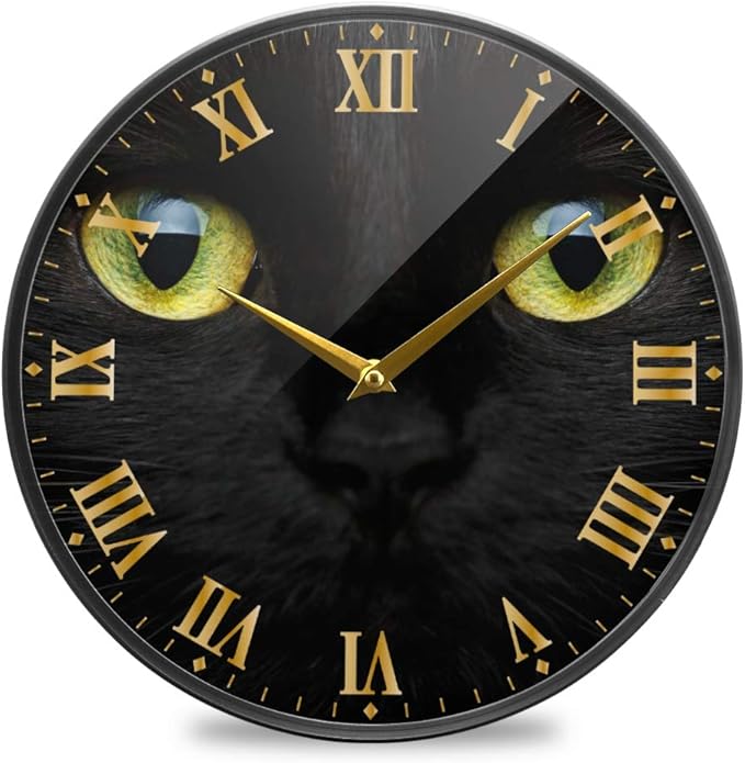 ALAZA Cute Black Cat Closeup Wall Clock Battery Operated Silent Non Ticking Clocks for Living Room Decor 12 Inch / 9.5 Inch
