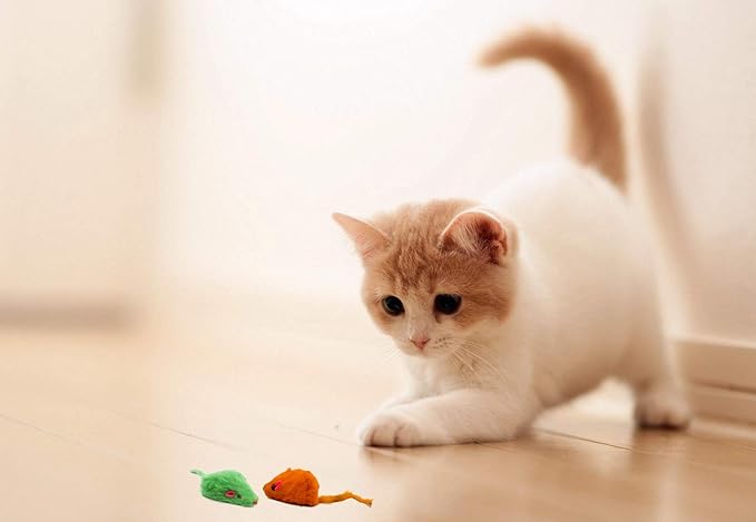 60 Rainbow Mice with Catnip and Rattle Sound Made of Real Rabbit Fur Interactive Catch Play Mouse Toy for Cat, Box of 60 Mice