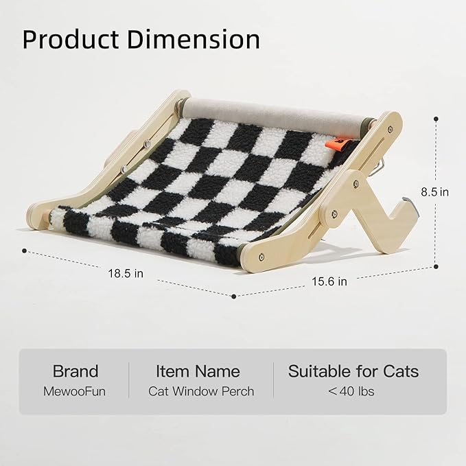 MEWOOFUN Sturdy Cat Window Perch Cat Hammock for Window Cat Window Seat Bed with Reversible Mat No Suction No Drilling Cat Perches Holds Up to 40lbs (Black/White)