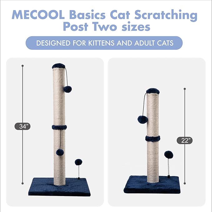 MECOOL Cat Scratching Post Premium Basics Kitten Scratcher Sisal Scratch Posts with Hanging Ball 22 in for Kittens or Smaller Cats (22 inches for Kitten, Navy)