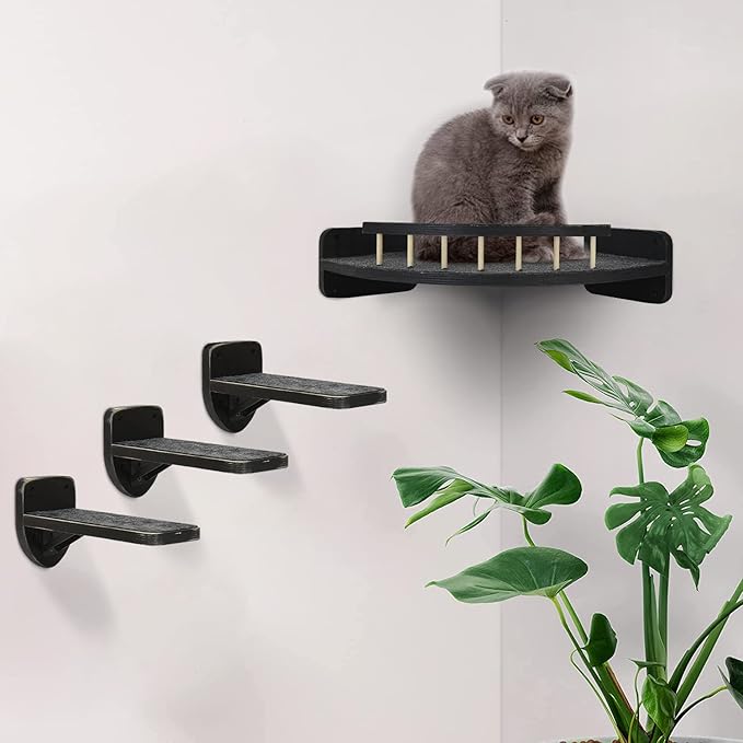 Cat Wall Furniture Cat Wall Shelves, Cat Shelves and Perches for Wall with 3 Cat Wall Steps, Cat Climbing Shelf, Cat Scratching Post Wall Cat Shelves for Indoor with Plush Covered, Cat Gift