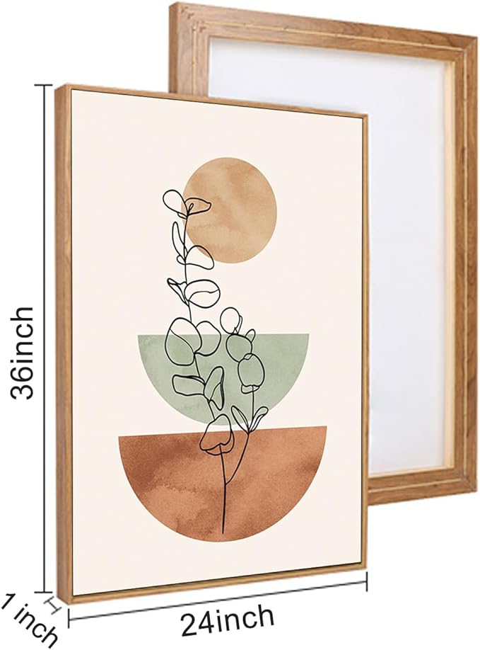Ausril Boho Terracotta Green Framed Canvas Wall Art Set, Abstract Plant Wall Decor, Mid Century Modern Geometric Wall Painting, Neutral Abstract Art Print to Living Room, Bedroom, Office 36"x24"x3