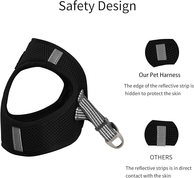 Cat Harness and Leash for Walking Escape Proof, Adjustable Soft Mesh Comfortable Vest Harnesses for Cats, Breathable Reflective Strips Easy to Put on Step-in Kitty Jacket (Black, M)