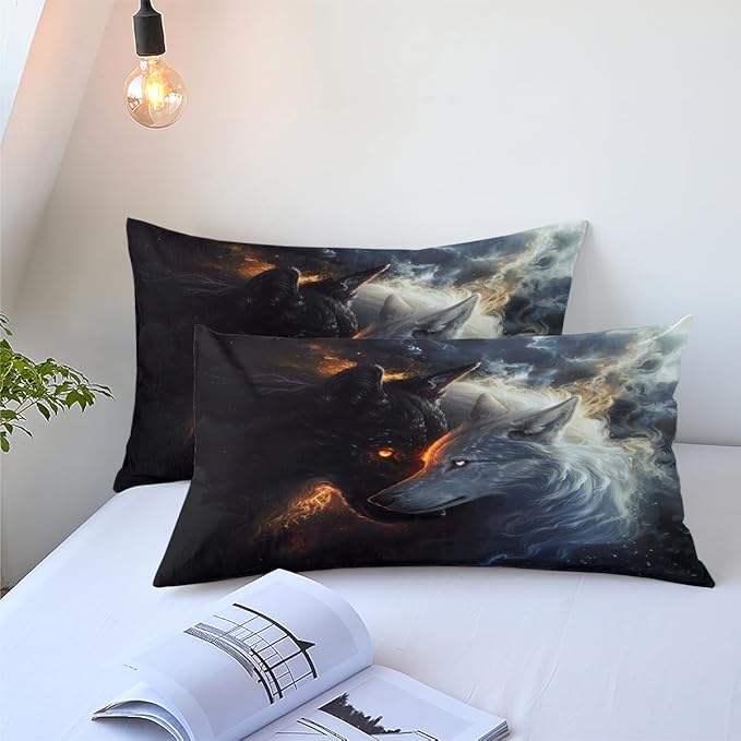 Animal Print Comforter Set Full Wolf Bedding Set for Boys & Kids Soft Lightweight Down Comforter with 2 Pillowcases